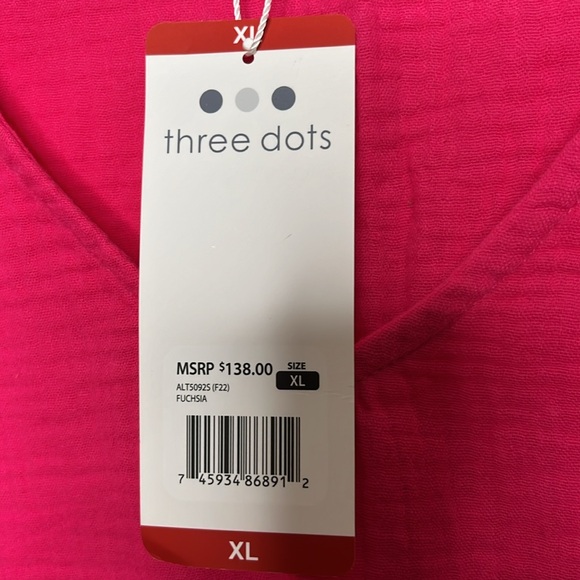 NWT XL Three Dots Cotton Gauze Flutter Sleeve Hot Pink Top - Picture 3 of 6